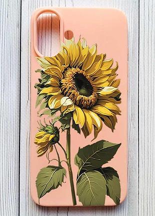 Матовый персиковый чехол на iphone 16 plus подсолнечник (принт 274)