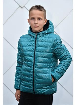 Куртка демисезонная двухсторонняя для мальчика 128 см. бирюзовый с синим