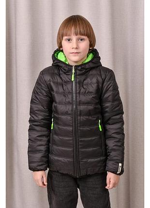 Куртка двухсторонняя 134 см. черный с салатовым