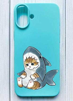 Матовый бирюзовый чехол на iphone 16 plus котёнок (принт 120)