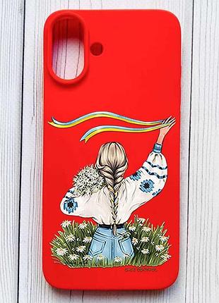 Матовий червоний чохол на iphone 16 plus дівчина зі стрічкою (принт 17)