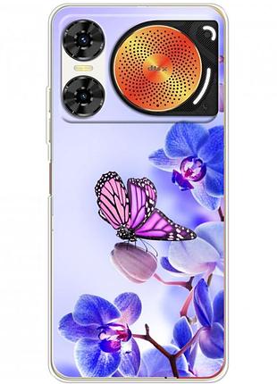 Чехол силиконовый с картинкой на zte nubia music 2 (цветок, бабочка на орхидее)
