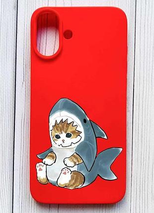 Матовый красный чехол на iphone 16 plus котёнок (принт 120)