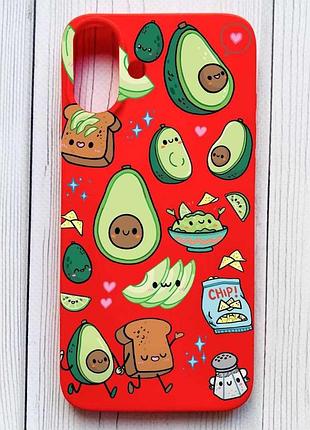 Матовый красный чехол на iphone 16 plus милашки авокадо каваи (принт 305)