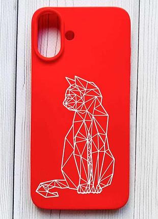 Матовий червоний чохол на iphone 16 plus котик (принт 125)