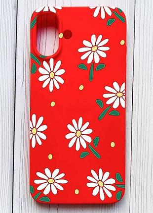 Матовий червоний чохол на iphone 16 plus ромашки (принт 368)