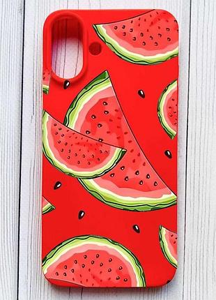 Матовый красный чехол на iphone 16 plus ломтики арбуза (принт 342)