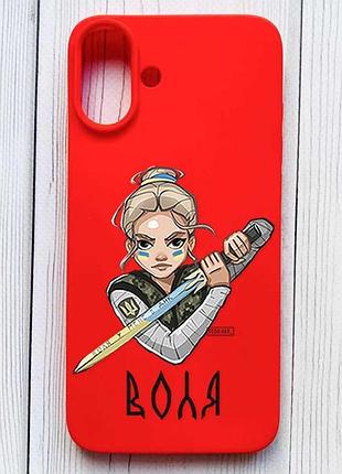 Матовий червоний чохол на iphone 16 plus українська захисниця (принт 170)