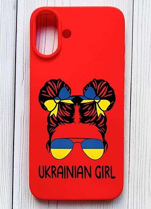 Матовый красный чехол на iphone 16 plus украинская девушка (принт 113)