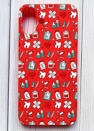 Матовый красный чехол на iphone 16 plus медицинский фон (принт 290)