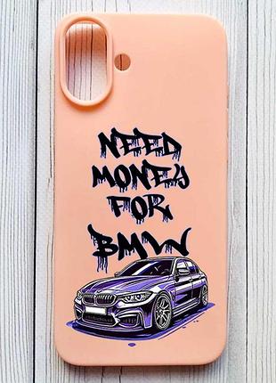 Матовый персиковый чехол на iphone 16 plus хочу бмв (принт 386)