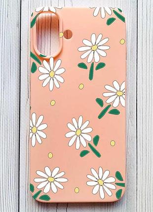 Матовый персиковый чехол на iphone 16 plus ромашки (принт 368)