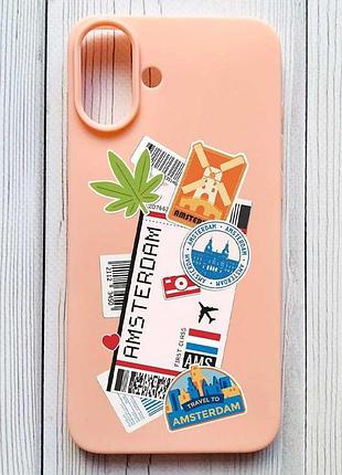 Матовый персиковый чехол на iphone 16 plus путешествия. амстердам (принт 327)