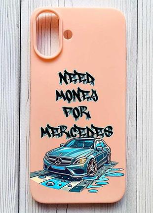 Матовый персиковый чехол на iphone 16 plus хочу мерседес (принт 387)