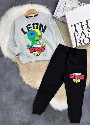 Спортивный костюм детский принт brawl stars 110 серый