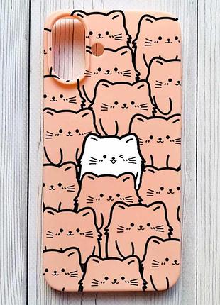Матовый персиковый чехол на iphone 16 plus котики (принт 392)
