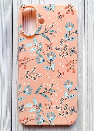 Матовий персиковий чохол на iphone 16 plus квітковий фон (принт 370)