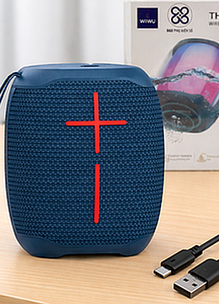 Бездротова bluetooth-колонка з led-підсвічуванням, usb, wiwu p40, синя / міні-динамік / бездротова колонка / колонка блютуз
