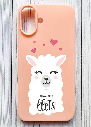Матовый персиковый чехол на iphone 16 plus лама (принт 94)