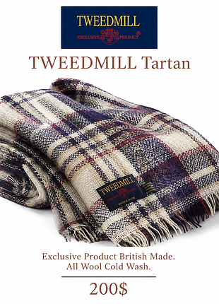Ексклюзивний картатий вовняний шарф палантин у клітину тартан tweedmill tartan.
