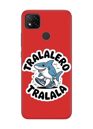 Матовый красный чехол на xiaomi redmi 9c/10a акула тралалеро тралала (принт 416)