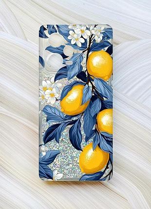 Чехол с плавающими серебряными блестками на xiaomi redmi note 12 pro plus лимонное дерево (принт 417)