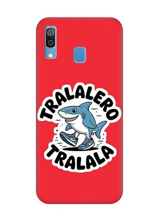 Матовый красный чехол на samsung galaxy a30 (2019) / a20 (2019) акула тралалеро тралала (принт 416)