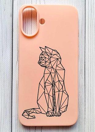 Матовый персиковый чехол на iphone 16 plus кошечка (принт 124)