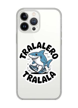 Прозрачный чехол с защитой камеры на iphone 14 pro max акула тралалеро тралала (принт 416)