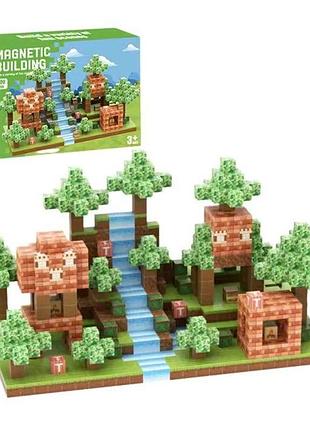 Магнитный конструктор minecraft 100 блоков - майнкрафт база в лесу