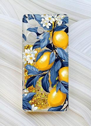Чохол з плаваючими золотими блискітками на xiaomi redmi note 12 pro plus лимонне дерево (принт 417)
