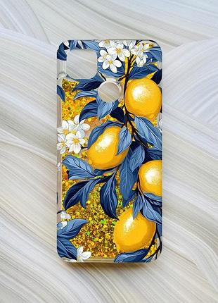 Чехол с плавающими золотыми блестками на xiaomi redmi 9c/10a лимонное дерево (принт 417)