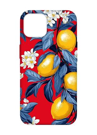 Матовый красный чехол на apple iphone 14 лимонное дерево (принт 417)