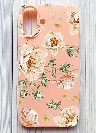 Матовый персиковый чехол на iphone 16 plus цветы пастельные (принт 277)