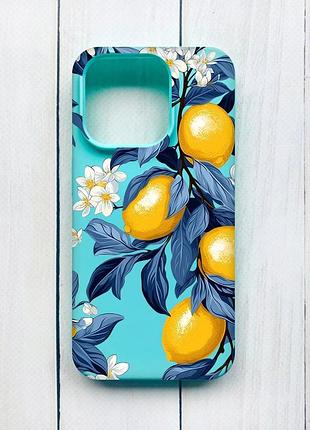 Матовый чехол на iphone 15 pro бирюзовый лимонное дерево (принт 417)