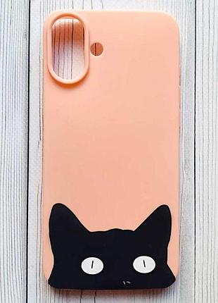 Матовый персиковый чехол на iphone 16 plus кошечка (принт 119)