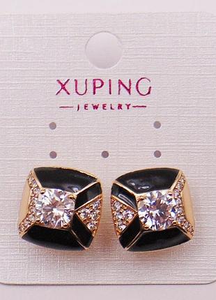Серьги с черной эмалью медицинский сплав xuping 15х15 мм 19562