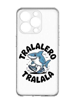 Прозрачный чехол с защитой камеры на iphone 15 pro акула тралалеро тралала (принт 416)