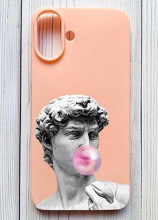 Матовий персиковий чохол на iphone 16 plus скульптура (принт 352)