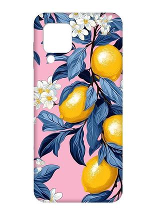Матовый розовый чехол на samsung galaxy m32/a22/m22 4g лимонное дерево (принт 417)