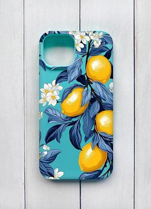 Матовый чехол на iphone 15 бирюзовый лимонное дерево (принт 417)