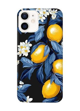Матовый черный чехол на apple iphone 12 / 12 pro (6.1) лимонное дерево (принт 417)