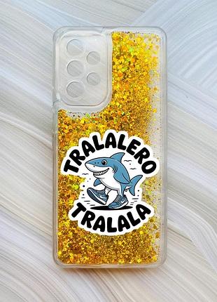 Чехол с плавающими золотыми блестками на samsung galaxy a53 4g/a53 5g акула тралалеро тралала (принт 416)