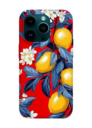 Матовый красный чехол на apple iphone 14 pro лимонное дерево (принт 417)