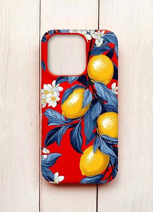 Матовый чехол на iphone 15 pro красный лимонное дерево (принт 417)