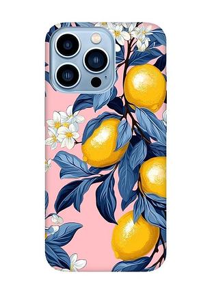 Матовый розовый чехол на apple iphone 13 pro max лимонное дерево (принт 417)