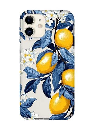 Прозрачный чехол на iphone 12 mini лимонное дерево (принт 417)