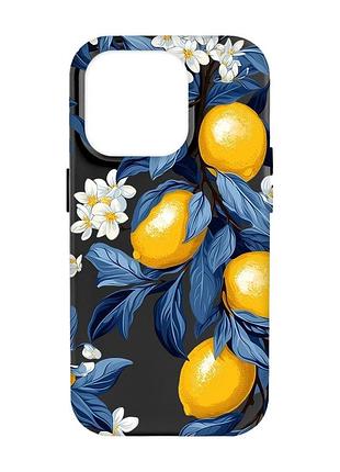Матовый черный чехол на apple iphone 14 pro max лимонное дерево (принт 417)