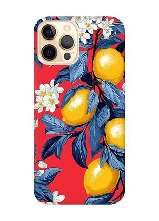 Матовый красный чехол на apple iphone 12 pro max лимонное дерево (принт 417)