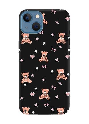 Матовий чорний чохол на apple iphone 13 медвежата (принт 418)